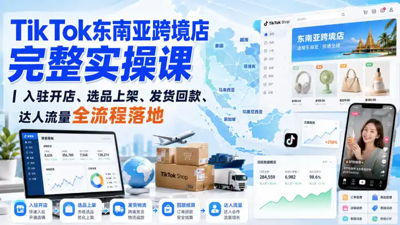 TikTok东南亚跨境店完整实操课｜入驻开店、选品上架、发货回款、达人流量全流程落地-星云网创