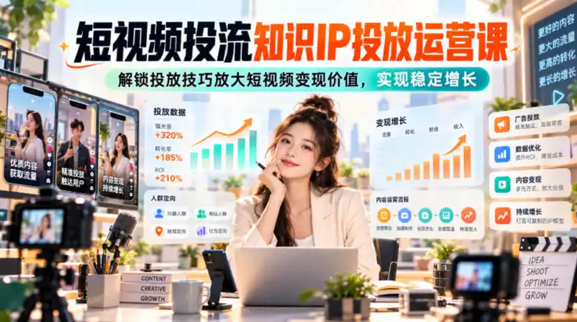 短视频投流知识IP投放运营课，解锁投放技巧放大短视频变现价值，实现稳定增长-星云网创