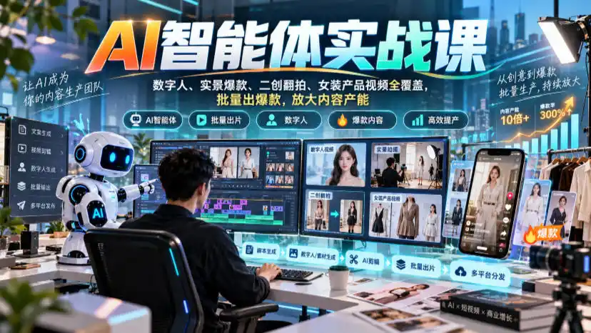 AI智能体实战课，数字人、实景爆款、二创翻拍、女装产品视频全覆盖，批量出爆款，放大内容产能-星云网创
