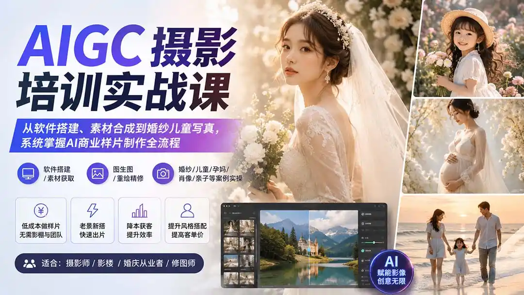 AIGC摄影培训实战课：从软件搭建、素材合成到婚纱儿童写真，系统掌握AI商业样片制作全流程-星云网创