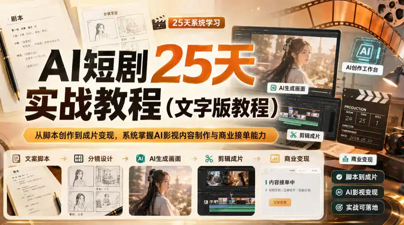AI短剧25天实战教程(文字版教程)，从脚本创作到成片变现，系统掌握AI影视内容制作与商业接单能力-星云网创