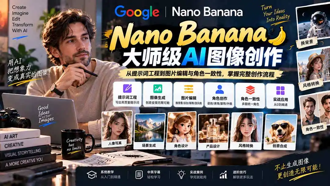 【无水印】Nano Banana大师级AI图像实战课：从提示词工程到图片编辑与角色一致性，掌握完整创作流程-星云网创