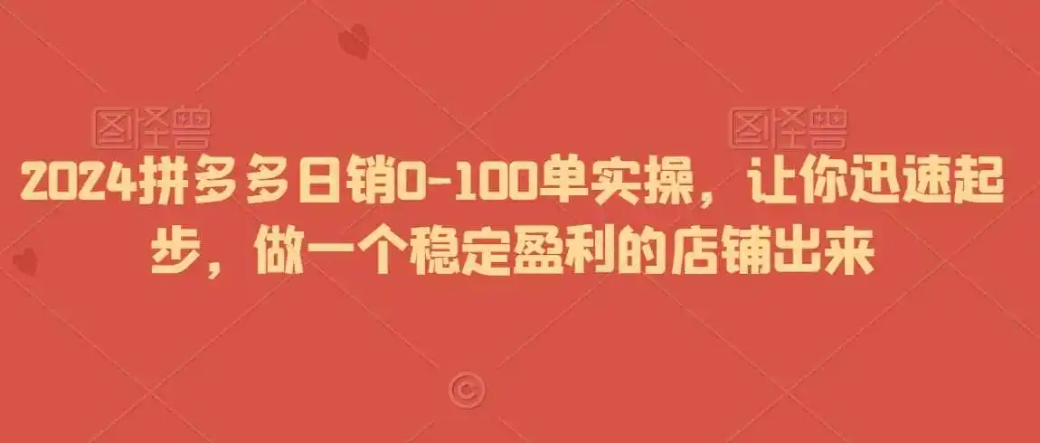 2024拼多多日销0-100单实操，让你迅速起步，做一个稳定盈利的店铺出来-星云网创
