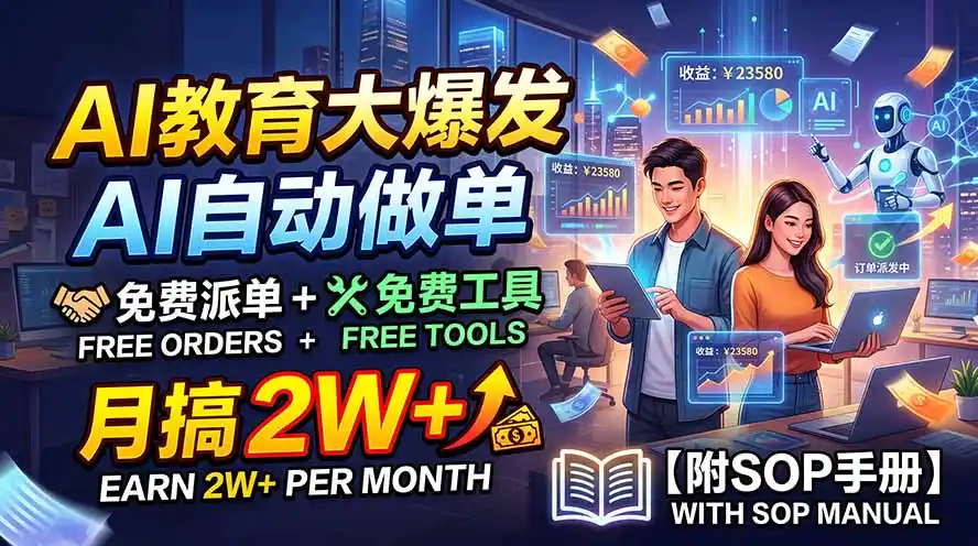 AI教育大爆发，AI自动做单，免费派单+免费工具，月搞2W+【附SOP手册】-星云网创