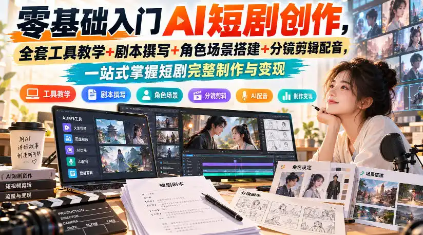 零基础入门AI短剧创作，全套工具教学+剧本撰写+角色场景搭建+分镜剪辑配音，一站式掌握短剧完整制作与变现-星云网创