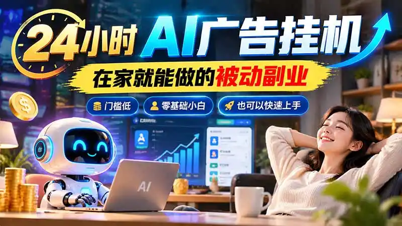 24小时AI广告挂机｜在家就能做的被动副业，门槛低，零基础小白也可以快速上手-星云网创
