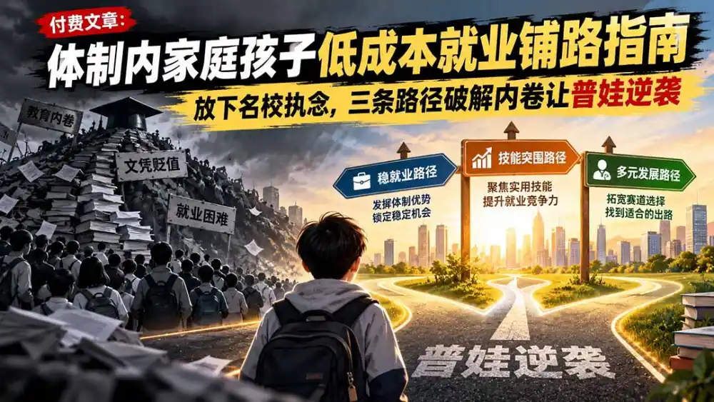 付费文章：体制内家庭孩子低成本就业铺路指南，放下名校执念，三条路径破解内卷让普娃逆袭-星云网创