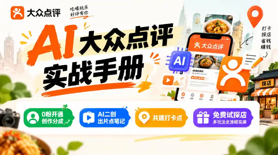 某局的AI大众点评实战手册，0粉开通创作分成、AI二创出片点笔记、共建打卡点、免费试探店多玩法全流程实操-星云网创