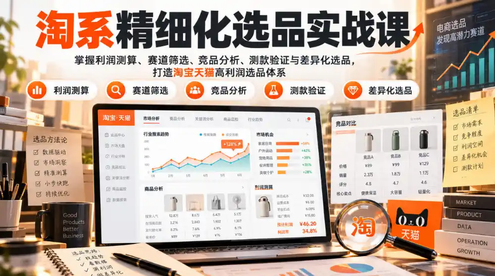 货架电商精细化选品实战课：掌握利润测算、赛道筛选、竞品分析、测款验证与差异化选品，打造淘宝天猫高利润选品体系-星云网创