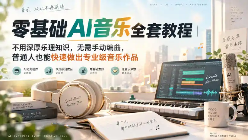 零基础AI音乐全套教程｜不用深厚乐理知识，无需手动编曲，普通人也能快速做出专业级音乐作品-星云网创