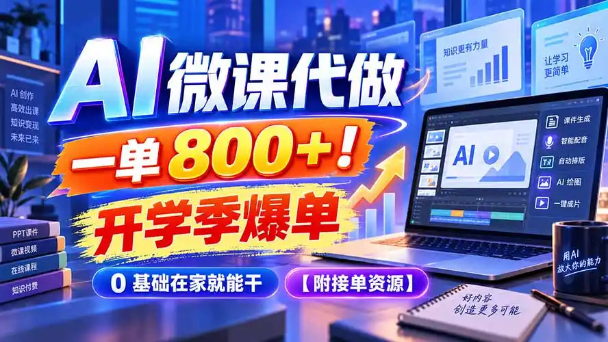 AI 微课代做，一单 800+！开学季爆单，0 基础在家就能干【附接单资源】-星云网创
