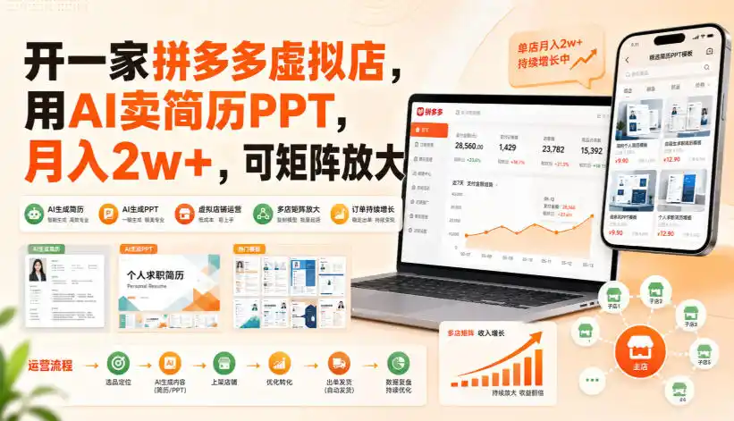 开一家拼多多虚拟店，用AI卖简历PPT，月入2w+，可矩阵放大【揭秘】-星云网创