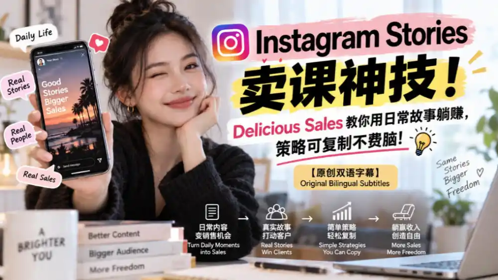 Instagram Stories卖课神技！Delicious Sales教你用日常故事躺賺，策略可复制不费脑！【原创双语字幕】-星云网创