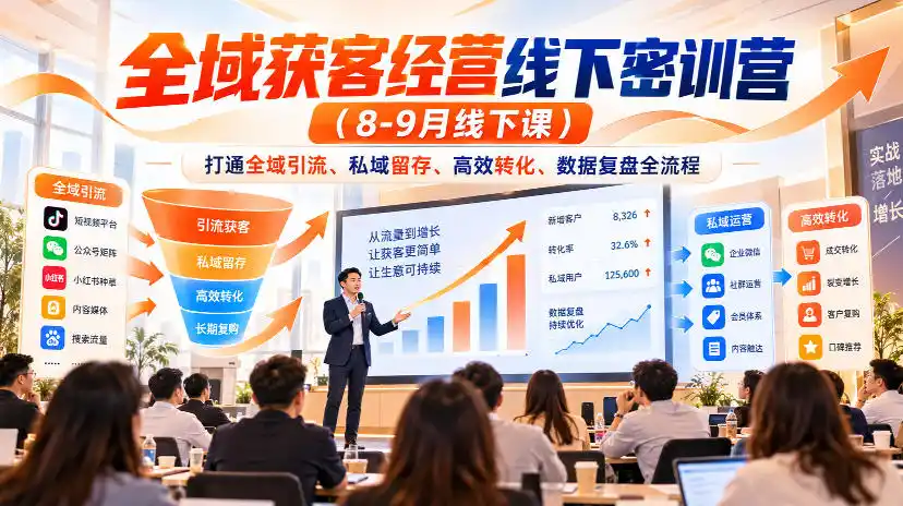 全域获客经营线下密训营(8-9月线下课),打通全域引流、私域留存、高效转化、数据复盘全流程-星云网创