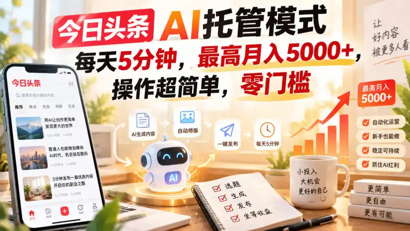 今日头条AI托管模式，每天5分钟，最高月入5000+，操作超简单，零门槛【揭秘】-星云网创