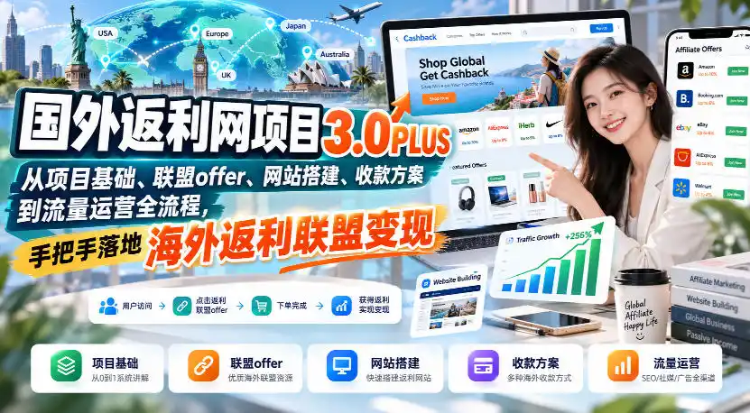 国外返利网项目3.0PLUS,从项目基础、联盟offer、网站搭建、收款方案到流量运营全流程,手把手落地海外返利联盟变现-星云网创