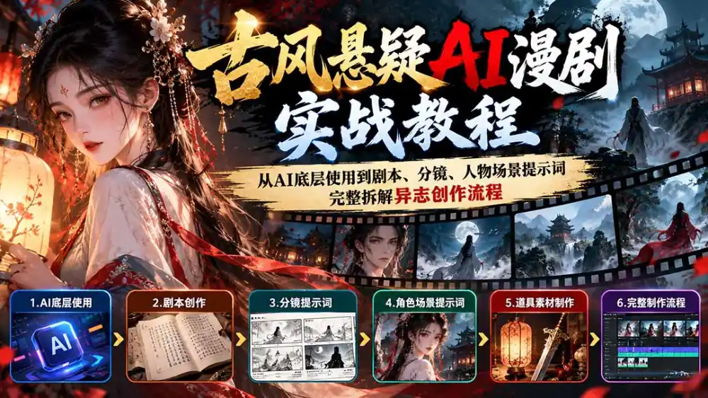 古风悬疑AI漫剧实战教程：从AI底层使用到剧本、分镜、人物场景提示词，完整拆解异志创作流程-星云网创
