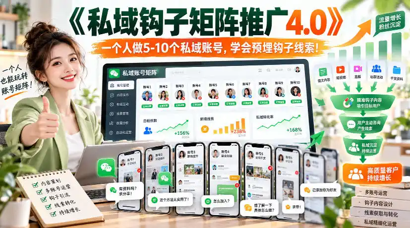 【无水印】《私域钩子矩阵推广4.0》一个人做5-10个私域账号，学会预埋钩子线索！-星云网创