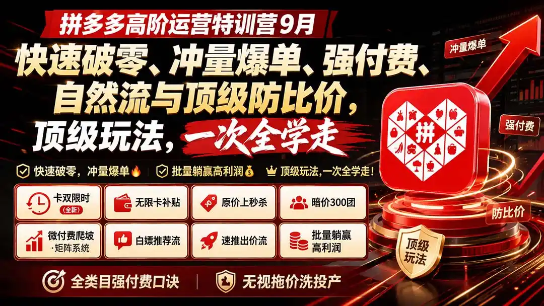 拼多多高阶运营特训营9月：快速破零、冲量爆单、强付费、自然流与顶级防比价， 顶级玩法，一次全学走-星云网创