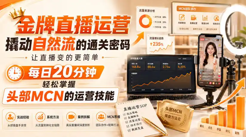 金牌直播运营撬动自然流的通关密码,让直播变的更简单,每日20分钟,轻松掌握头部MCN的运营技能-星云网创