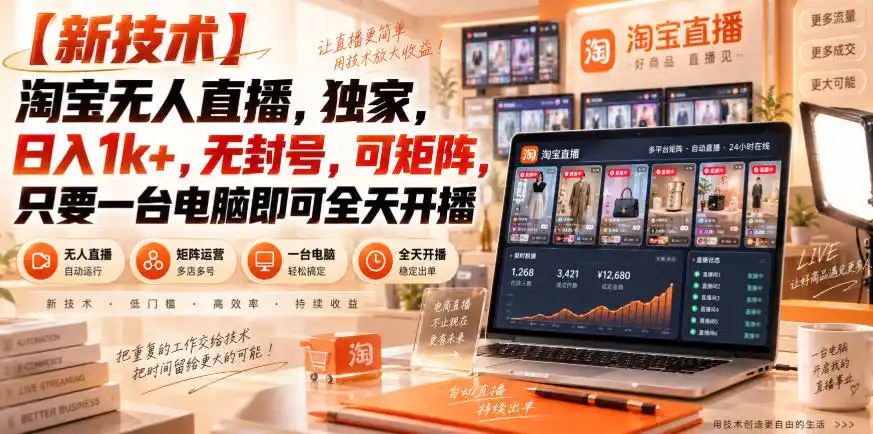 【独家新技术】淘宝无人直播，日入1k+，无封号，可矩阵，只要一台电脑即可全天开播【揭秘】-星云网创