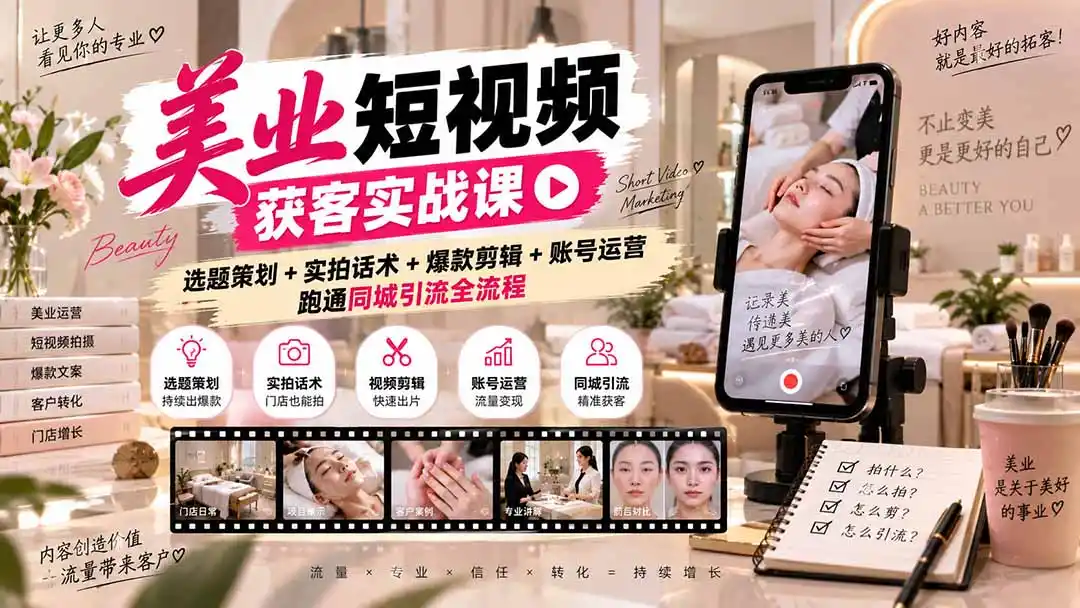 美业短视频获客实战课-无水印：选题策划+实拍话术+爆款剪辑+账号运营，跑通同城引流全流程-星云网创