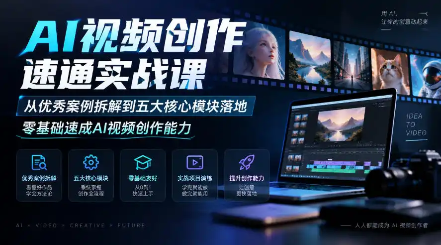 AI视频创作速通实战课｜从优秀案例拆解到五大核心模块落地，零基础速成AI视频创作能力-星云网创