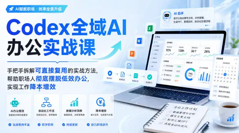 Codex全域AI办公实战课，手把手拆解可直接复用的实战方法，帮助职场人彻底摆脱低效办公，实现工作降本增效-星云网创