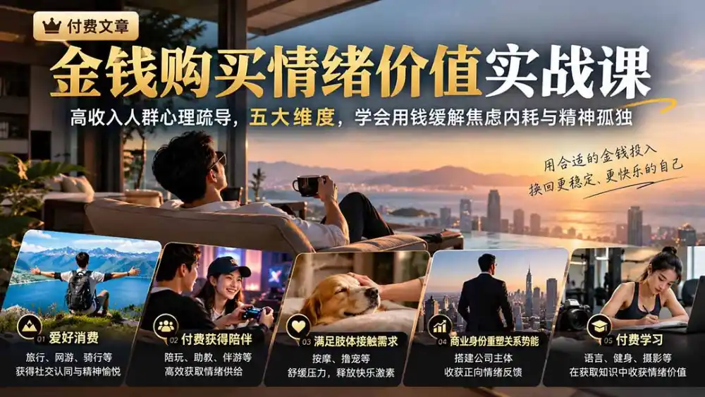 付费文章：金钱购买情绪价值实战课｜高收入人群心理疏导，五大维度，学会用钱缓解焦虑内耗与精神孤独-星云网创