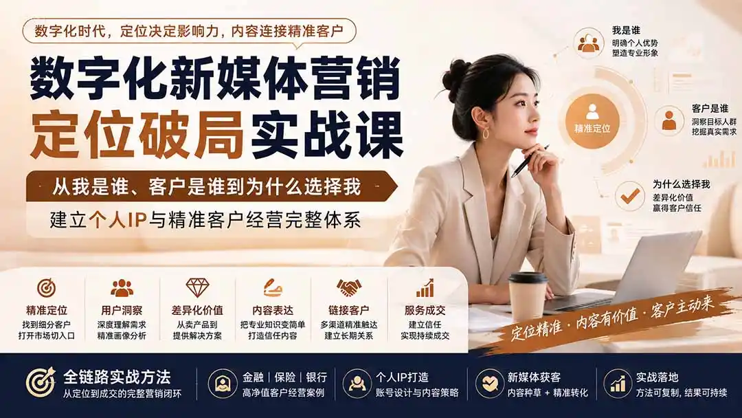 数字化新媒体营销定位破局实战课：从我是谁、客户是谁到为什么选择我，建立个人IP与精准客户经营完整体系-星云网创