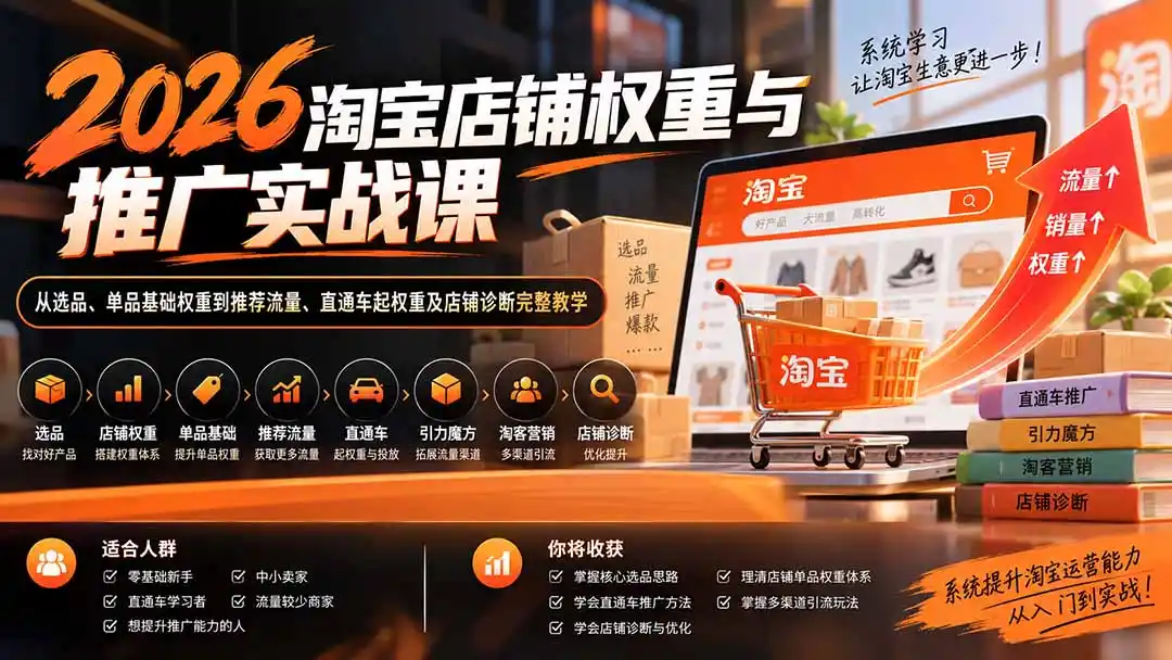 2026淘宝店铺权重与推广实战课：从选品、单品基础权重到推荐流量、直通车起权重及店铺诊断完整教学-星云网创
