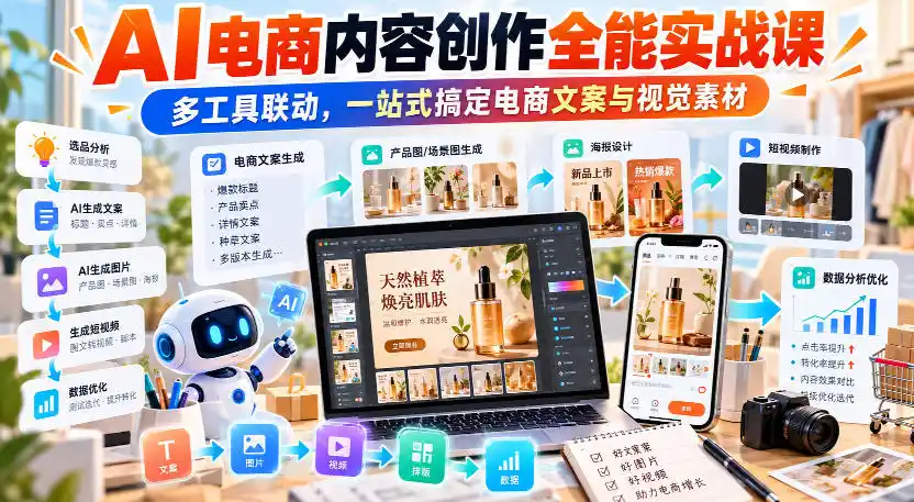 【无水印】AI电商内容创作全能实战课|多工具联动,一站式搞定电商文案与视觉素材-星云网创