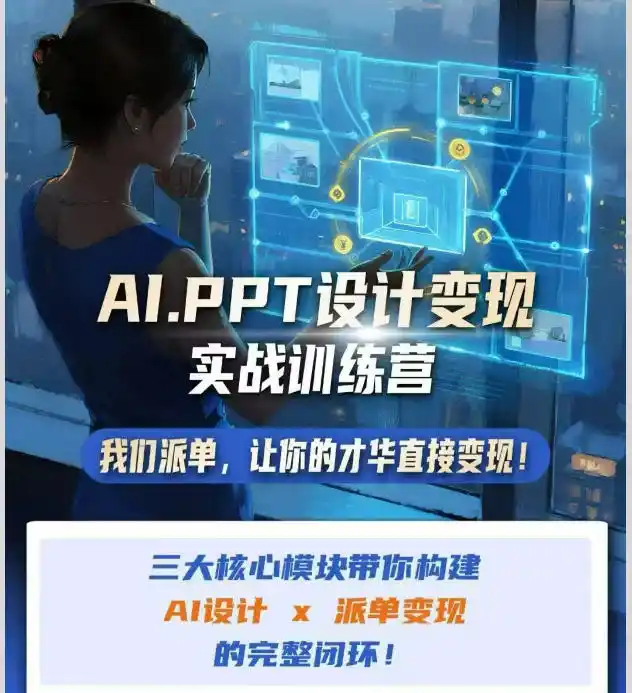 AI+PPT设计变现实战训练营，我们派单，让你的才华直接变现，三大核心模块带你构建Al设计x派单变现的完整闭环-星云网创