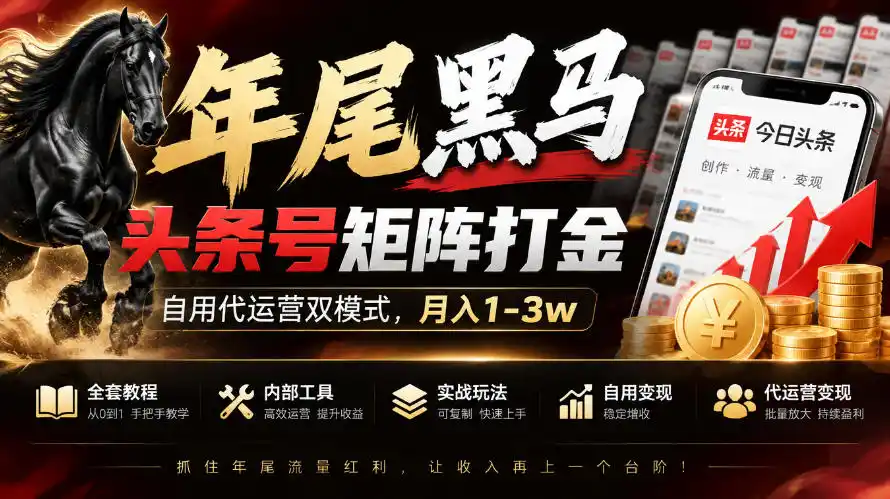 【年尾黑马】头条号矩阵打金，自用代运营双模式，月入1-3w，附全套教程及内部工具【揭秘】-星云网创