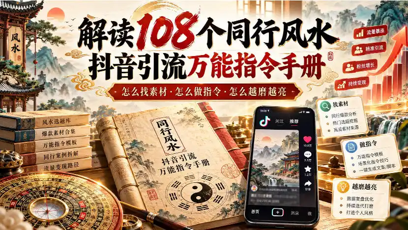 解读108个同行风水抖音引流万能指令手册,怎么找素材·怎么做指令·怎么越磨越亮【文档】-星云网创