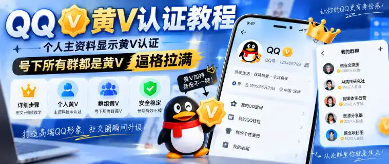 QQ黄V认证教程，个人主资料显示黄V认证，号下所有群都是黄V，逼格拉满-星云网创