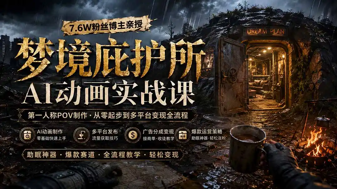 梦境庇护所AI动画实战课：7.6W粉丝博主亲授第一人称POV制作，从零起步到多平台发布变现全流程-星云网创