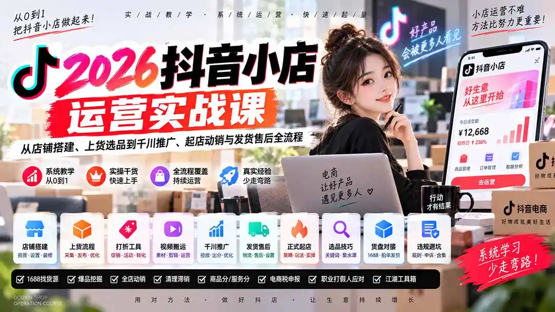 2026抖音小店运营实战课｜从店铺搭建、上货选品到千川推广、起店动销与发货售后全流程-星云网创
