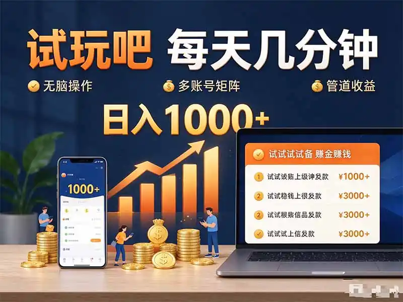 试玩吧每天几分钟日入1000+无脑操作，可矩阵并附有管道收益-星云网创