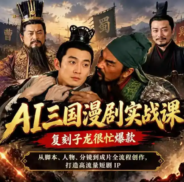 抖音14W粉博主同款AI三国漫剧实战课，复刻子龙很忙爆款，从脚本、人物、分镜到成片全流程创作，打造高流量短剧IP-星云网创