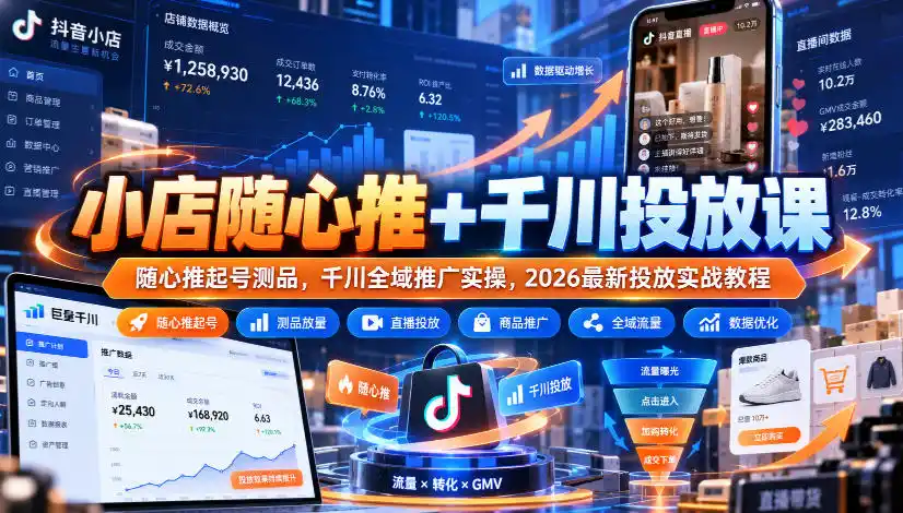 小店随心推+千川投放课｜随心推起号测品，千川全域推广实操，2026最新投放实战教程-星云网创