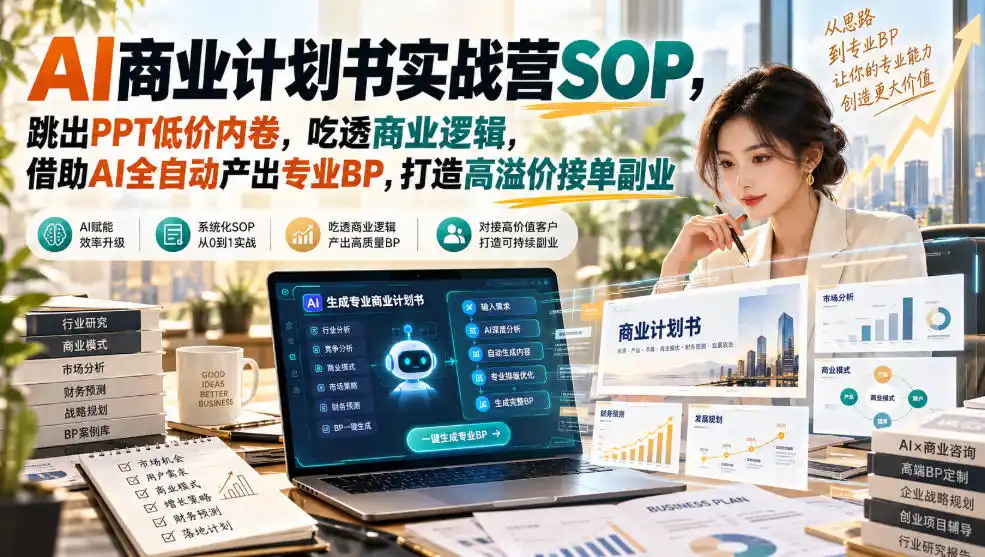 AI商业计划书实战营SOP，跳出PPT低价内卷，吃透商业逻辑，借助AI全自动产出专业BP，打造高溢价接单副业-星云网创