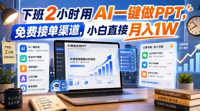 下班2小时用AI一键做PPT，免费接单渠道，小白直接月入1W【揭秘】-星云网创