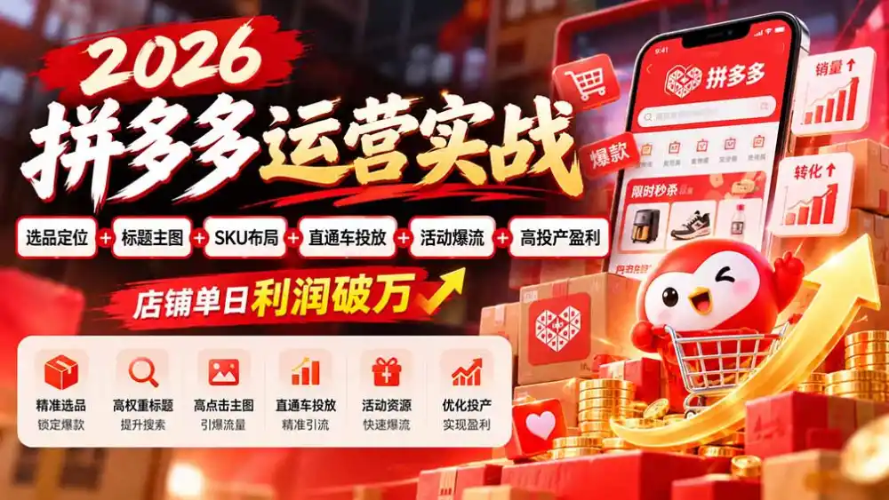 2026拼多多运营实战-更新1002:选品定位+标题主图+SKU布局+直通车投放+活动爆流+高投产盈利 店铺单日利润破万-星云网创