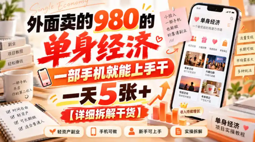 外面卖的980的单身经济，一部手机就能上手干，一天5张+【详细拆解干货】-星云网创