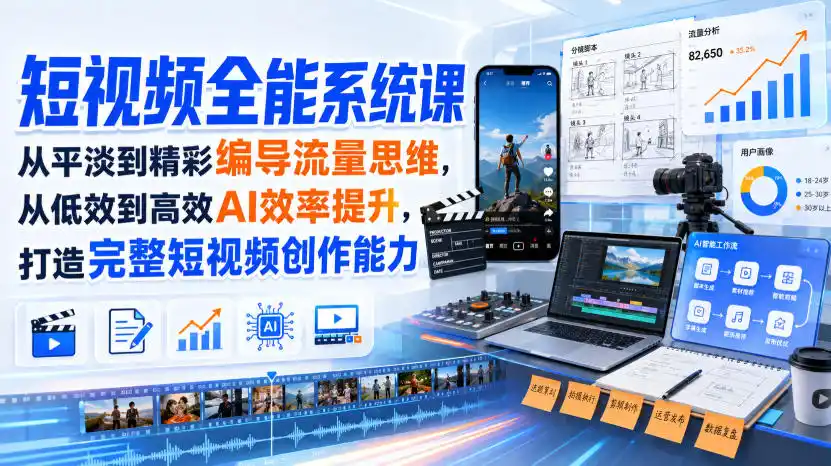 短视频全能系统课,从平淡到精彩编导流量思维,从低效到高效AI效率提升,打造完整短视频创作能力(2026年8月30更新233集)-星云网创