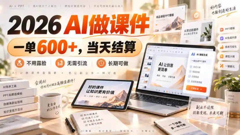 2026 AI做课件，一单600+，当天结算，不用露脸，无需引流，长期可做【揭秘】-星云网创