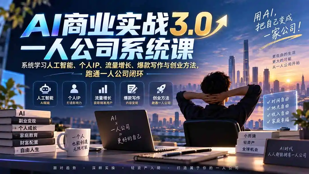 AI商业实战3.0一人公司系统课：系统学习人工智能、个人IP、流量增长、爆款写作与创业方法，跑通一人公司闭环-星云网创