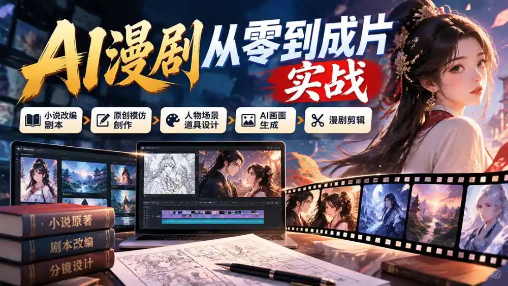 AI漫剧从零到成片实战：小说改编剧本、原创模仿创作、人物场景道具设计、AI画面生成与漫剧剪辑-星云网创