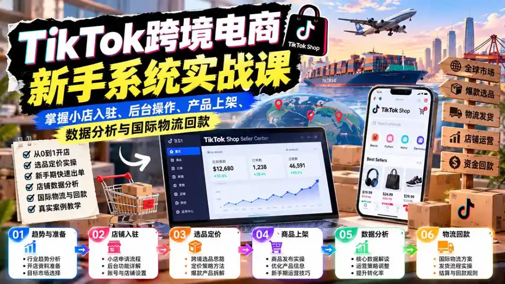 TikTok跨境电商新手系统实战课：掌握小店入驻、后台操作、产品上架、数据分析与国际物流回款-星云网创